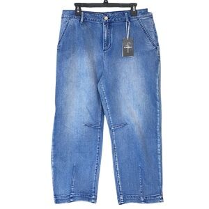 NWT Flamingals Blue Medium Wash High Waisted Barrel Jeans, Size 2X (16/33 Waist)
